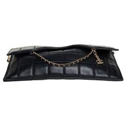 Pre Owned Chanel Black Chocolate Bar Quilted Foldover Clutch