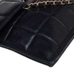 Pre Owned Chanel Black Chocolate Bar Quilted Foldover Clutch