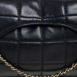 Pre Owned Chanel Black Chocolate Bar Quilted Foldover Clutch