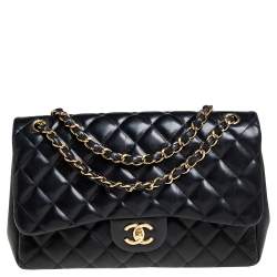 مملوكة مسبقًا Chanel Black Quilted Leather Jumbo Classic Double Flap Bag