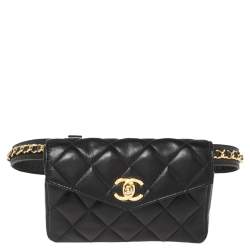 Chanel Black Quilted Leather Vintage Classic Chain Belt Bag Chanel
