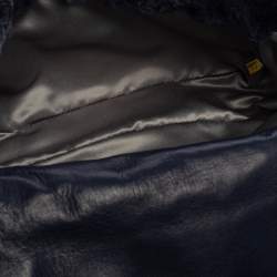 Pre Owned Chanel Navy Blue Rabbit Fur and Leather Single Flap Bag