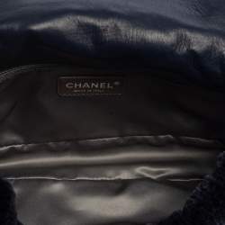 Pre Owned Chanel Navy Blue Rabbit Fur and Leather Single Flap Bag