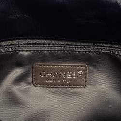 Pre Owned Chanel Navy Blue Rabbit Fur and Leather Single Flap Bag
