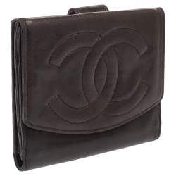 Pre Owned Chanel Dark Brown Leather Timeless CC French Wallet