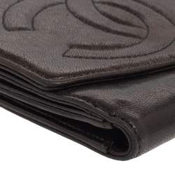 Pre Owned Chanel Dark Brown Leather Timeless CC French Wallet