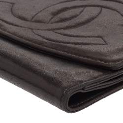 Pre Owned Chanel Dark Brown Leather Timeless CC French Wallet