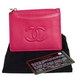 Pre Owned حامل بطاقات شانيل تايمليس جلد وردي بسحاب