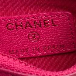 Pre Owned حامل بطاقات شانيل تايمليس جلد وردي بسحاب