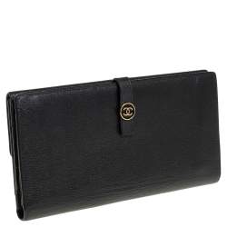 Chanel Black Grained Leather CC Button Continental Wallet