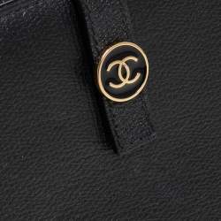 Chanel Black Grained Leather CC Button Continental Wallet