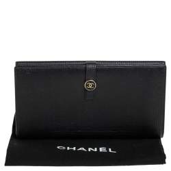 Chanel Black Grained Leather CC Button Continental Wallet