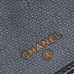 Chanel Black Grained Leather CC Button Continental Wallet