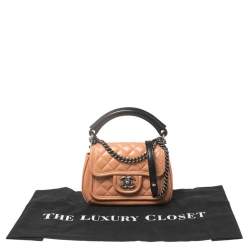 Pre Owned Chanel Peach/Black Quilted Leather Small Prestige Flap Bag