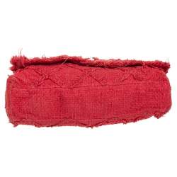 Pre Owned Chanel Red Diamond Stitch Tweed Maxi Nature Flap Bag                  