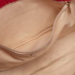 Pre Owned Chanel Red Diamond Stitch Tweed Maxi Nature Flap Bag                  