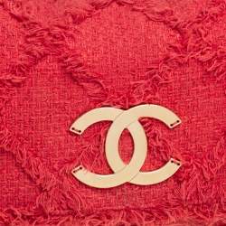 Pre Owned Chanel Red Diamond Stitch Tweed Maxi Nature Flap Bag                  