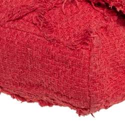 Pre Owned Chanel Red Diamond Stitch Tweed Maxi Nature Flap Bag                  