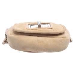 Pre Owned Chanel Pink Shearling Flap Bag