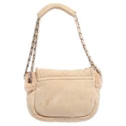 Pre Owned Chanel Pink Shearling Flap Bag