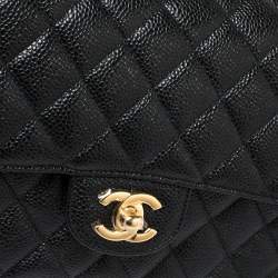 Pre Owned Chanel Black Quilted Caviar Leather Medium Classic Double Flap Bag