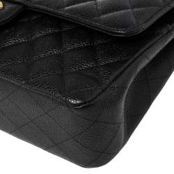 Pre Owned Chanel Black Quilted Caviar Leather Medium Classic Double Flap Bag