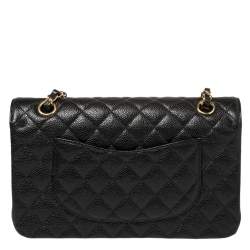 Pre Owned Chanel Black Quilted Caviar Leather Medium Classic Double Flap Bag