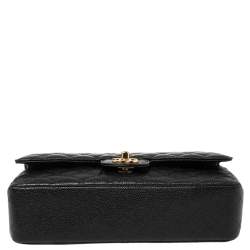 Pre Owned Chanel Black Quilted Caviar Leather Medium Classic Double Flap Bag