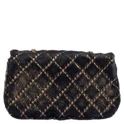 Pre Owned Chanel Black/Gold Quilted Calf Hair Extra Mini Classic Single Flap Bag