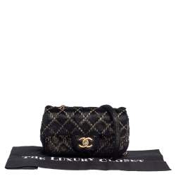 Pre Owned Chanel Black/Gold Quilted Calf Hair Extra Mini Classic Single Flap Bag