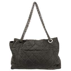 Pre Owned Chanel Grey Quilted Denim XXL Reissue 2.55 Flap Bag