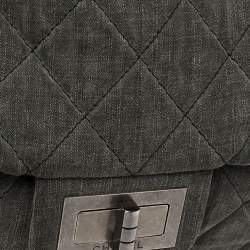 Pre Owned Chanel Grey Quilted Denim XXL Reissue 2.55 Flap Bag