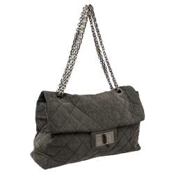 Pre Owned Chanel Grey Quilted Denim XXL Reissue 2.55 Flap Bag