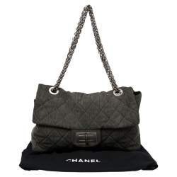 Pre Owned Chanel Grey Quilted Denim XXL Reissue 2.55 Flap Bag