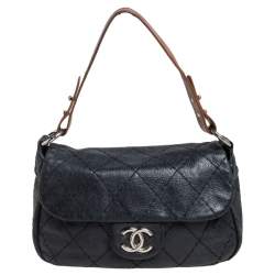 Chanel Black/Brown Quilted Glazed Leather On the Road Flap Bag Chanel