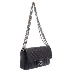 Pre Owned Chanel Black Quilted Leather Medium Single Flap Bag