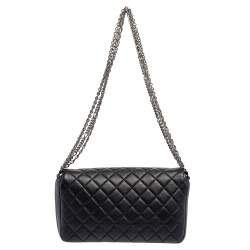 Pre Owned Chanel Black Quilted Leather Medium Single Flap Bag