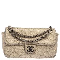 Pre Owned Chanel Metallic Gold Quilted Leather Flap Bag