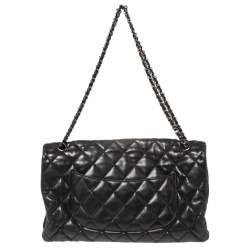 Pre Owned Chanel Black Quilted Lambskin Leather Maxi 3 Accordion Flap Bag