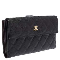 Pre Owned محفظة شانيل كونتيننتال مبطنة CC جلد كافيار سوداء
