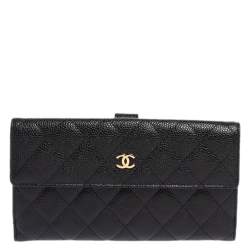 Pre Owned محفظة شانيل كونتيننتال مبطنة CC جلد كافيار سوداء
