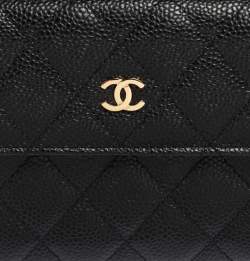 Pre Owned محفظة شانيل كونتيننتال مبطنة CC جلد كافيار سوداء
