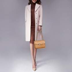 Pre Owned حقيبة شانيل CC بوكس جلد كافيار مبطن بيج داكن صغيرة بقلاب