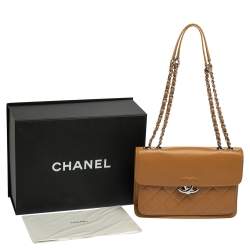 Pre Owned حقيبة شانيل CC بوكس جلد كافيار مبطن بيج داكن صغيرة بقلاب