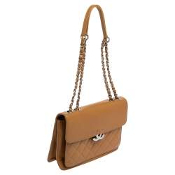 Pre Owned حقيبة شانيل CC بوكس جلد كافيار مبطن بيج داكن صغيرة بقلاب