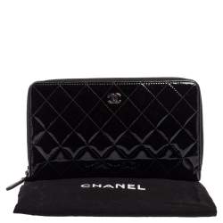 Chanel Black Quilted Patent Leather CC Zip Around Organizer Wallet