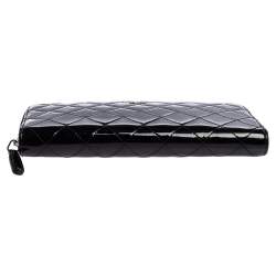 Chanel Black Quilted Patent Leather CC Zip Around Organizer Wallet