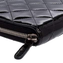 Chanel Black Quilted Patent Leather CC Zip Around Organizer Wallet