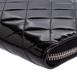 Chanel Black Quilted Patent Leather CC Zip Around Organizer Wallet