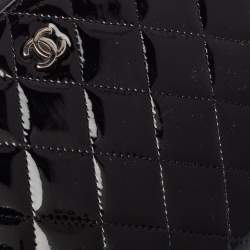Chanel Black Quilted Patent Leather CC Zip Around Organizer Wallet
